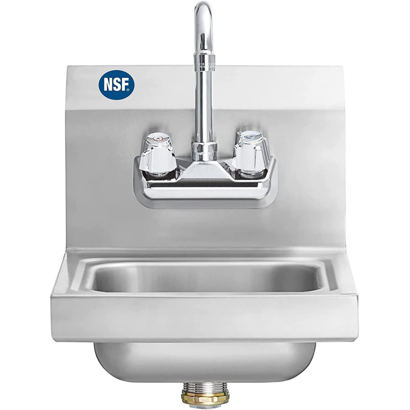 Évier mural en acier inoxydable avec robinet à col de cygne et pare-éclaboussures Express KichQuip 12 po x 16 po - Certifié NSF, acier de calibre 20