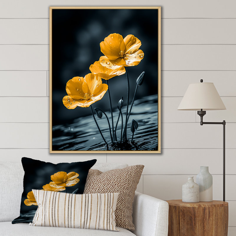 «Buttercups On The Beach On», reproduction sur toile, Cadre naturel flottant, H 32 po x l 16 po x P 1 po