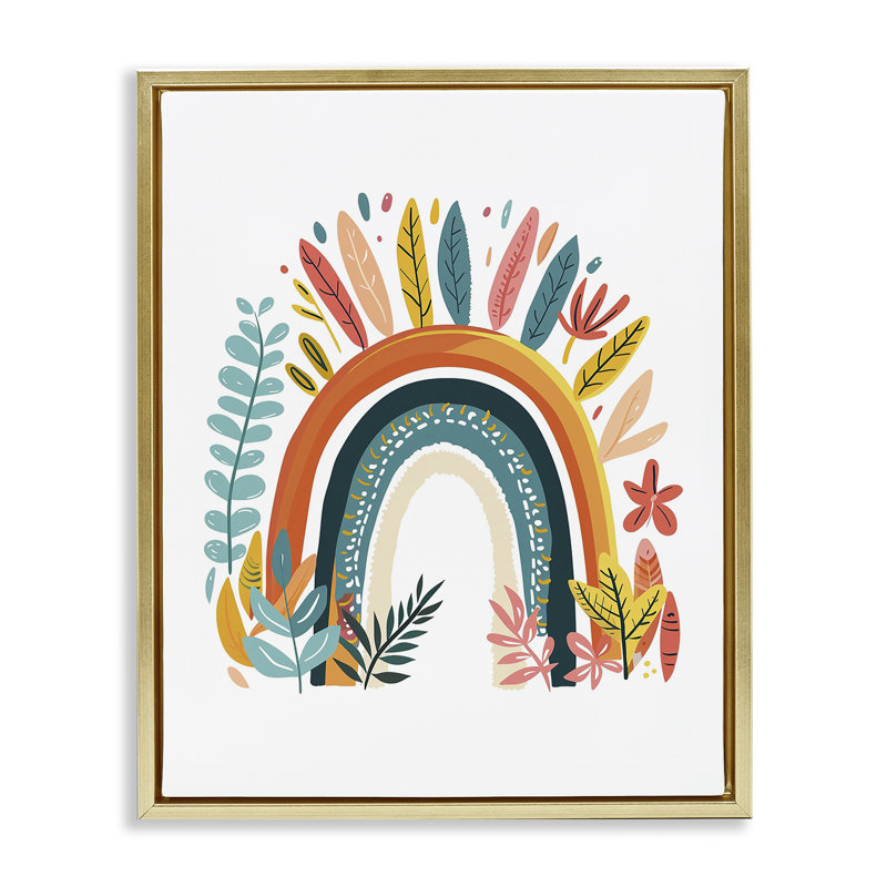  «Boho Rainbow Blooms Floater» par LSR Design Studio, H 21 po x l 17 po, Cadre flottant métallique doré