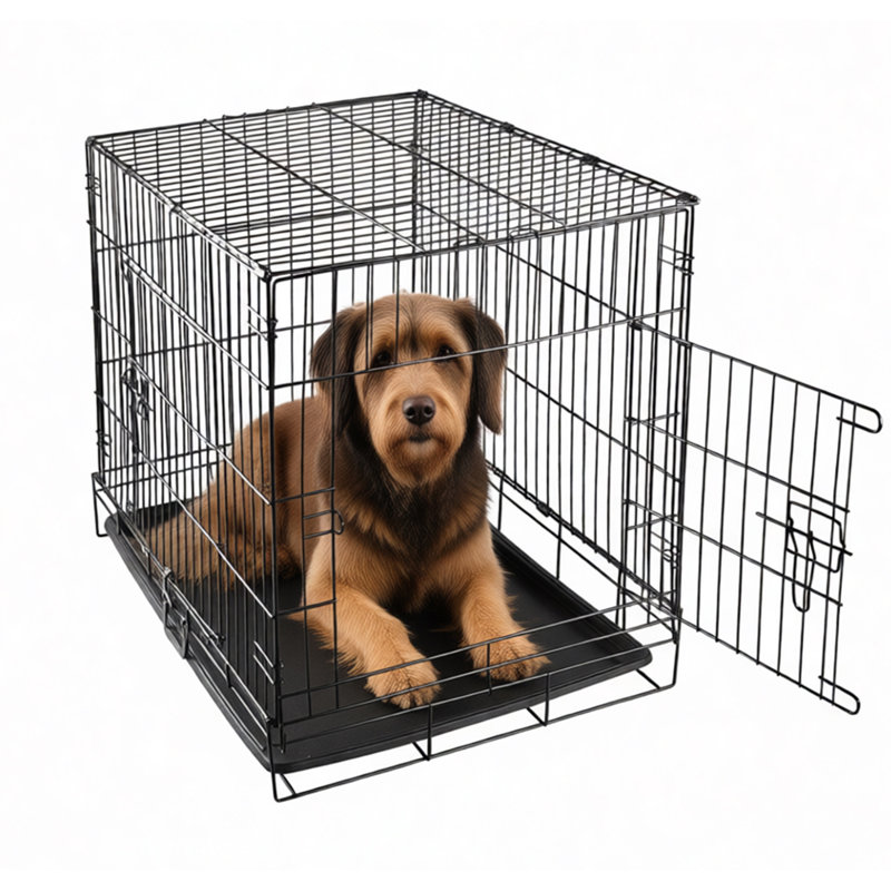 Foldable Metal Dog Cage with Plastic Tray