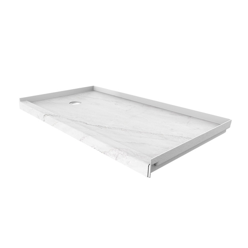 FlexStone® 60"W x 32"D Alcove Shower Base with Left Drain in Oyster, Oyster