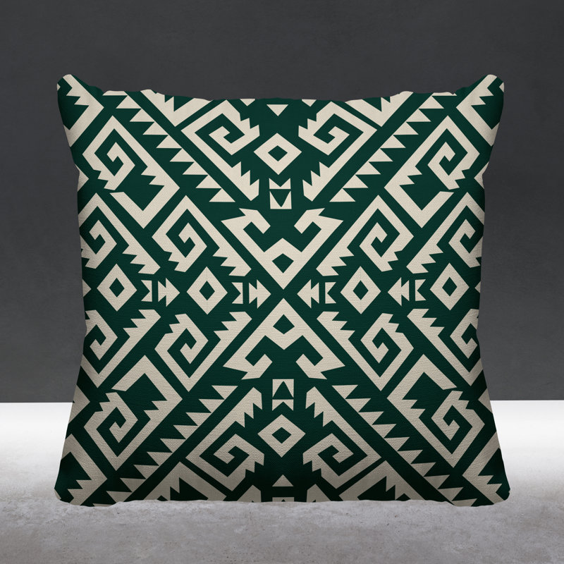 Coussin intérieur / extérieur Chitto Southwestern, L 19 po x H 19 po, Émeraude