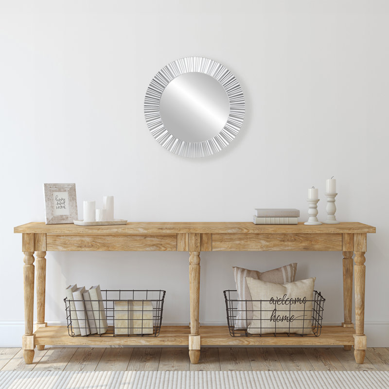 Elegant Silver Fluted 20" Round Decorative Wall Mirror