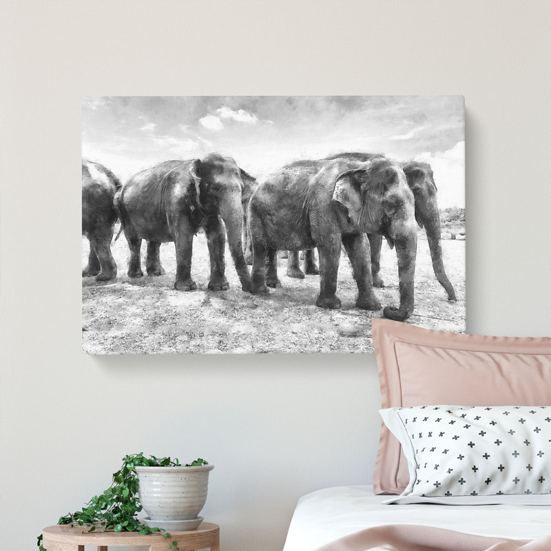 Elephants in Sri Lanka - Wrapped Canvas, 40cm H x 60cm W x 4cm D