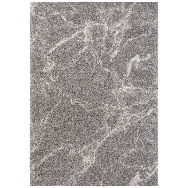 Mayrin Design High Pile Shaggy Grey/White Rug, Rectangle 120 x 170cm