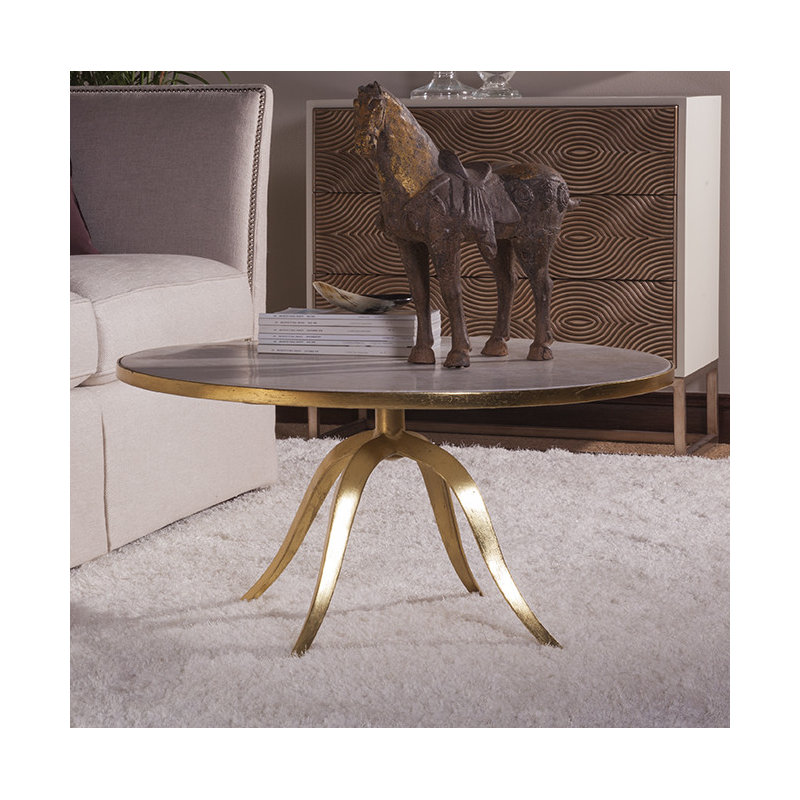 Signature Designs Crystal Stone Cocktail Table, Gold/Beige