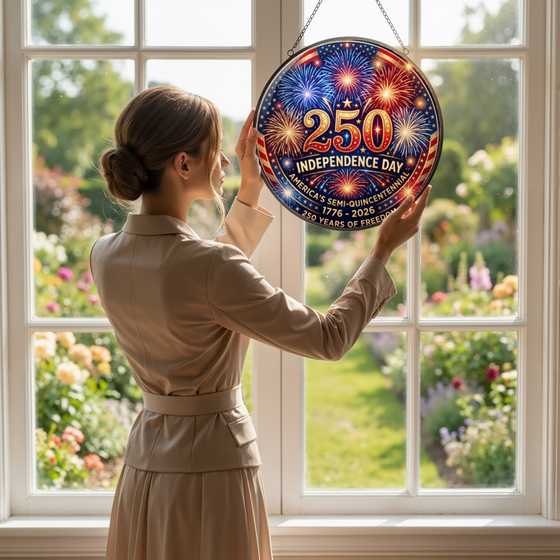 Panneau de fenêtre en verre pour décoration intérieure Fireworks Stars USA 250th Anniversary - H 12 po, H 12 po