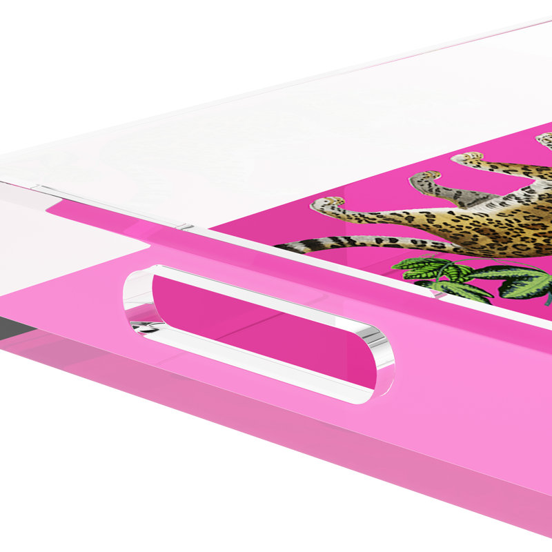 Leopard Seeing Double Acrylic Rectangle Decorative Tray , 22.5"W x 14.5"D x 2"H, Hot Pink