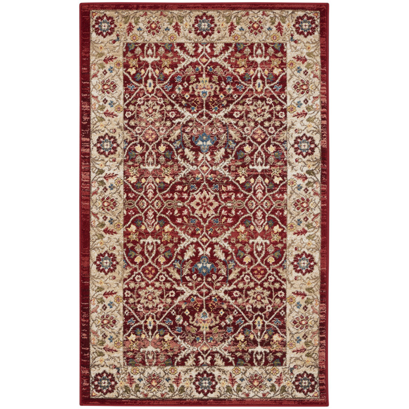 Tapis en polypropylène tissé à la machine en brique / beige, Rectangle 3 pi x 5 pi