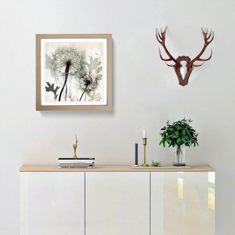Dandelion Art Deco No.2 - Framed Print, Oak