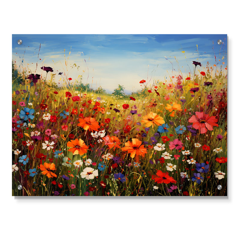 Fleurs colorées colorées Meadow Blooms I - Art mural acrylique fleurs sauvages, H 24 po x l 32 po