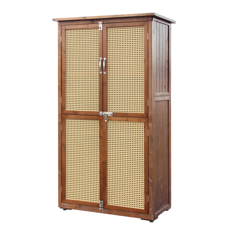 60-Inches Outdoor Shed with Rattan Doors, Carbonized Black,  Carbonized Black