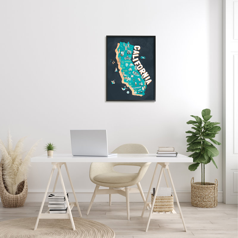 «California Golden State», carte iconographique sur toile «surdimensionnée» par Ziwei Li, H 24 po x l 30 po