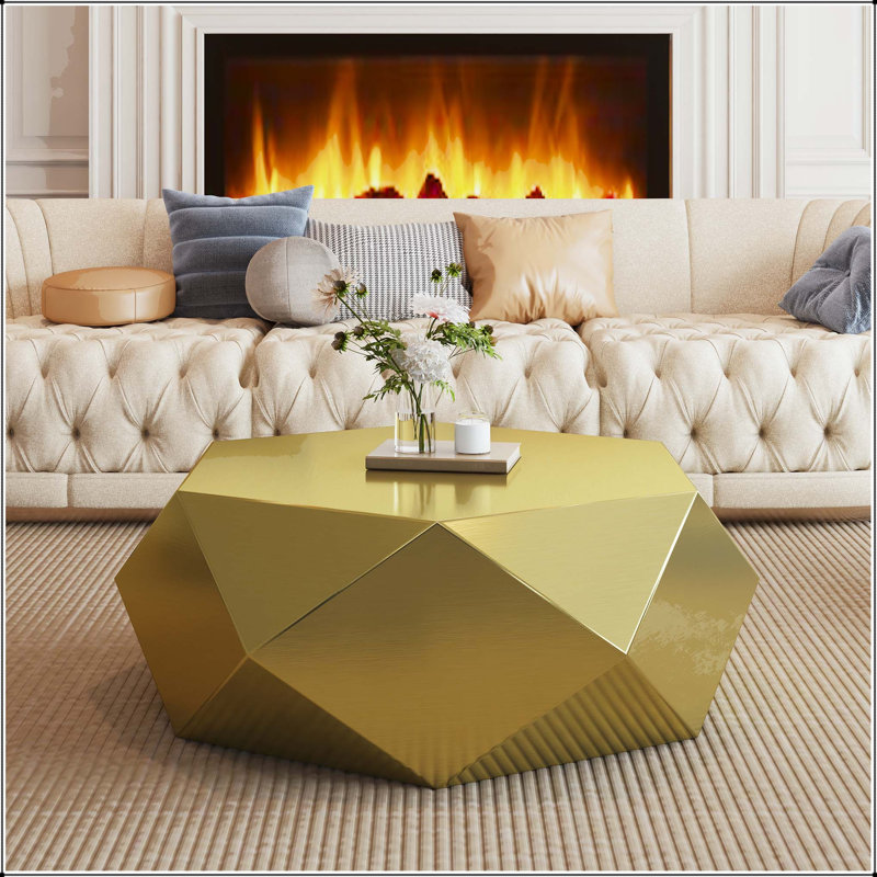 Table basse géométrique en acier inoxydable, Doré