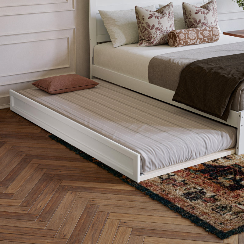 Aveline Wood Platform Bed with Footboard & Trundle, White, Queen