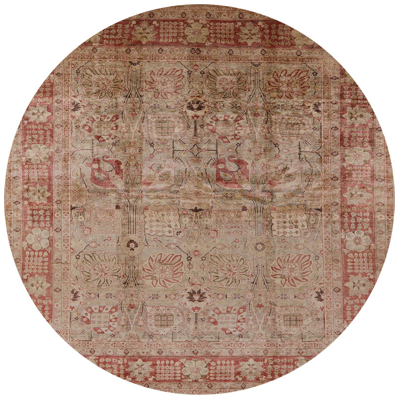 Tapis oriental beige / rouge, Rond 8 pi