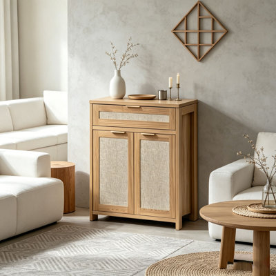 Buffet en rotin, armoire de rangement de style campagnard avec tablette réglable