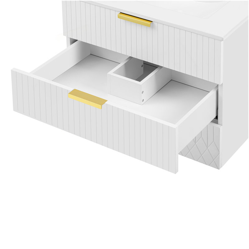 Armoire murale suspendue 24 po avec tiroir double, petit lavabo de salle de bain rectangulaire flottant avec trou de robinet simple et trop-plein, armoire de salle de bain moderne avec lavabo en céramique