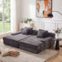 Méridienne surdimensionnée double en flanelle avec 4 coussins Eliam, rembourrée de mousse pure, aucun assemblage requis, gris