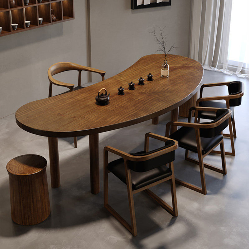 Table de salle à manger en bois massif brun à 4 pieds irréguliers, H 29,53 po x L 78,74 po x l 31,50 po