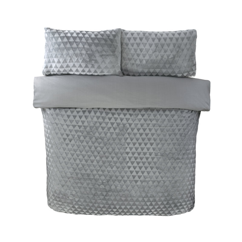 Diamond Cut Velvet Polyester Geometric Shapes Duvet Cover Set with Pillowcases Included, Silver Geometric