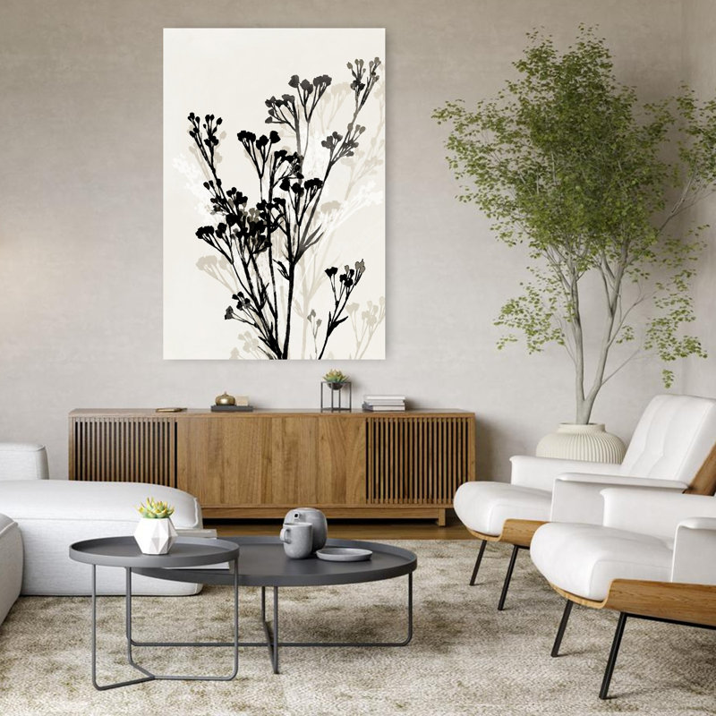 «Silhouettes of Delicate Blooms II», art mural contemporain abstrait, H 48 po x l 32 po