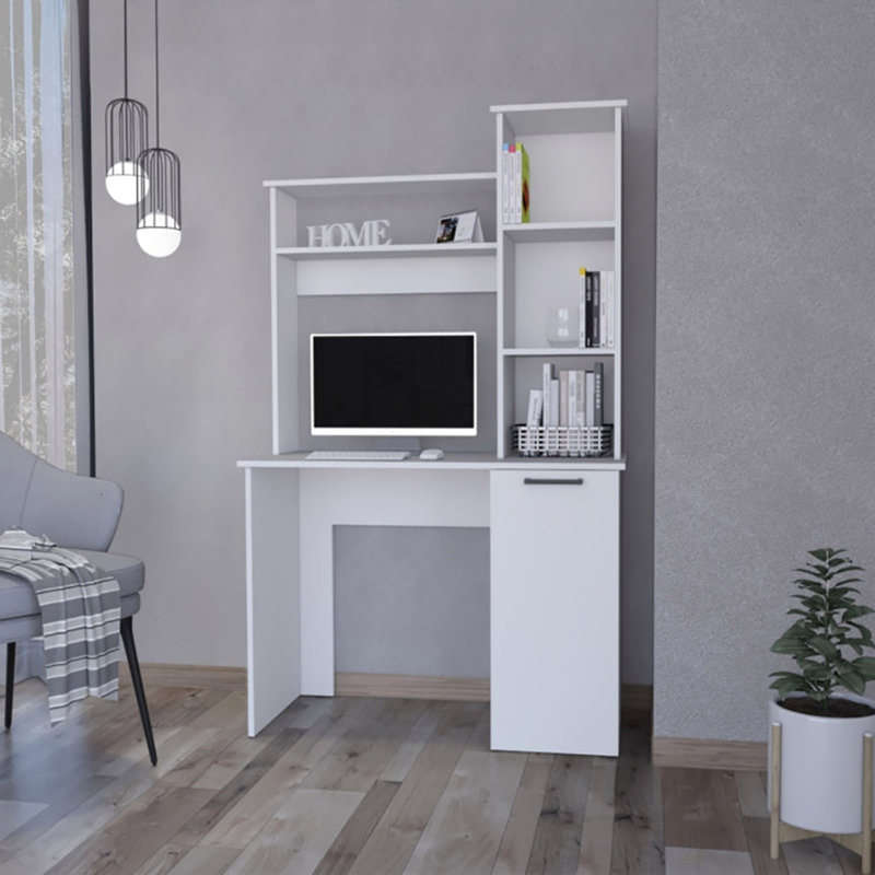 3-Tier Storage Shelves Computer Desk(Desk), White