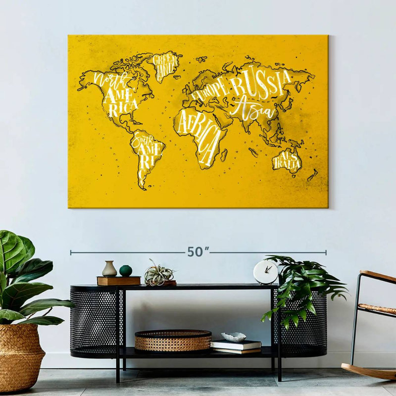 Carte du monde jaune Aliaz, H 34 po x l 51 po