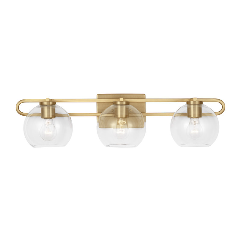 Éclairage pour salle de bain 3 lumières à intensité variable en métal et en verre Eveline H 7,63 "x l 30", Laiton satiné