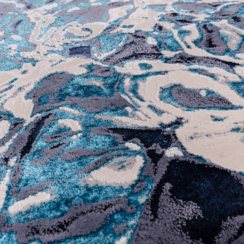 Aurora AU21 Foam Metallic Blue Area Rug , Rectangle 80 x 150cm