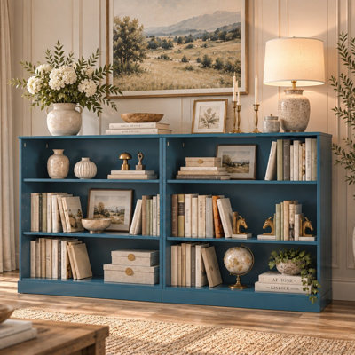 Bibliothèque 100% bois massif à 6 tablettes avec rangement ouvert et tablettes réglables, étagère de présentation, l 64 po x H 35,75 po