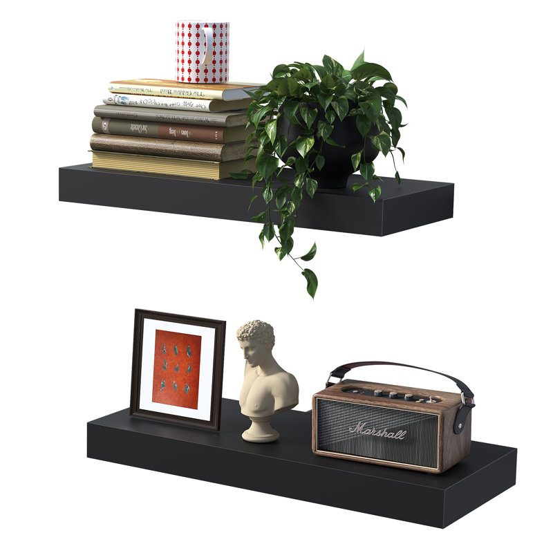 Miha 2 Piece Floating Shelf, Black