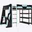 Full Size Gaming Loft Bed With Desk, Shelves & LED Lights, Black+Blue