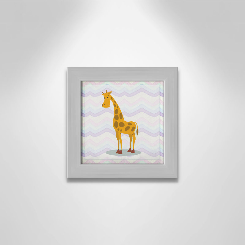 Décalcomanie murale «Pink Giraffe Time», Encadré plat argent, H 8 po x l 8 po x P 0,6 po