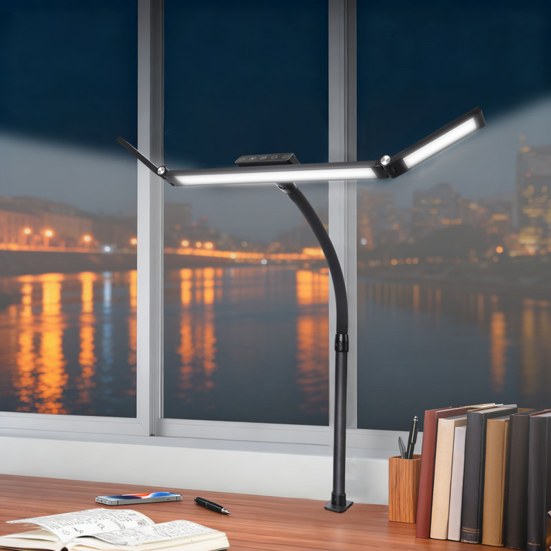 Lampe de bureau DEL Ahmad avec pince, lampe de bureau d'architecte avec télécommande, barre réglable à 4 segments, luminosité de 1800 lm, lampe de bureau respectueuse des yeux pour le bureau à domicile, la lecture, les études, les écrans doubles et l'établi. Cadeau parfait pour la fête des mères.
