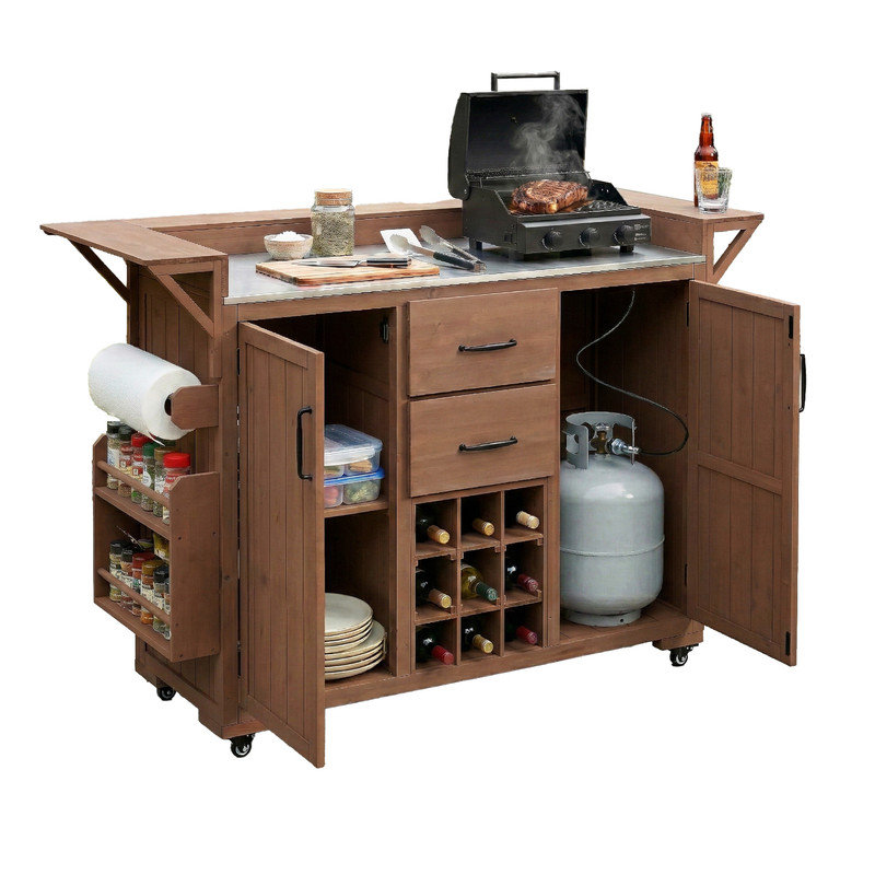 Îlot de cuisine avec roulettes Modern, Brun
