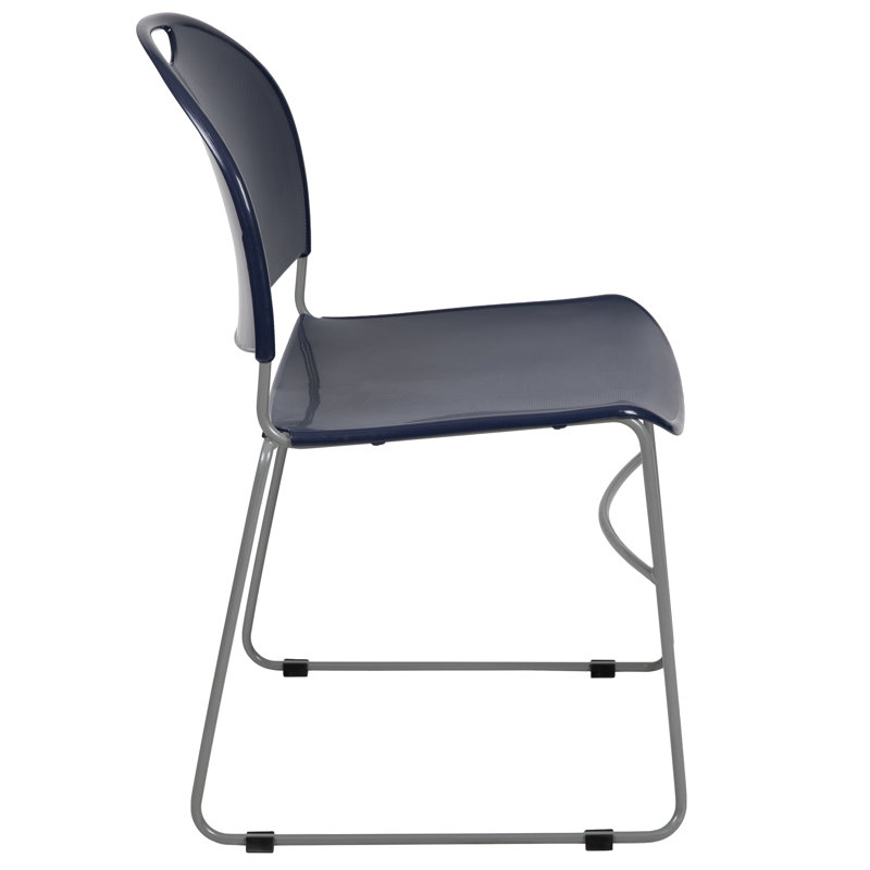 Navy Blue Metal Frame Armless Stacking Chair