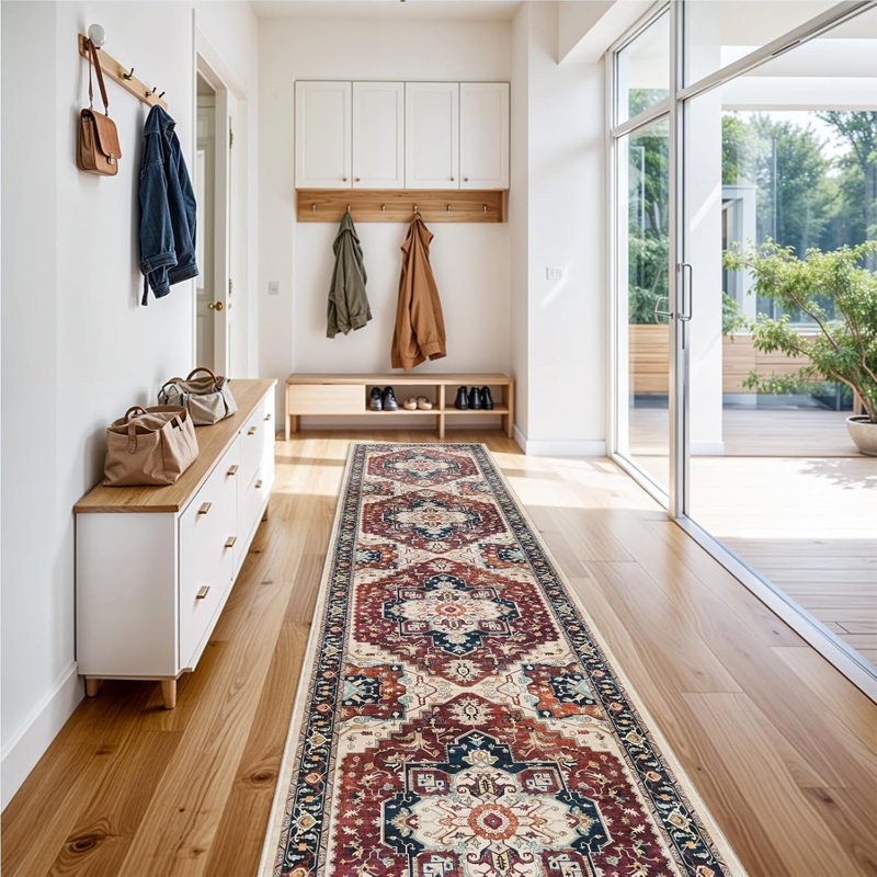 Washable Runner Rug - Hallway Runner Rug Kitchen Rugs and Mats Non Skid Washable Waterproof Carpet Runner for Living Room Bedroom Bathroom (Red)