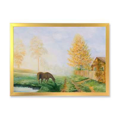 «Grazing Horse In Country Landscape», reproduction sur toile