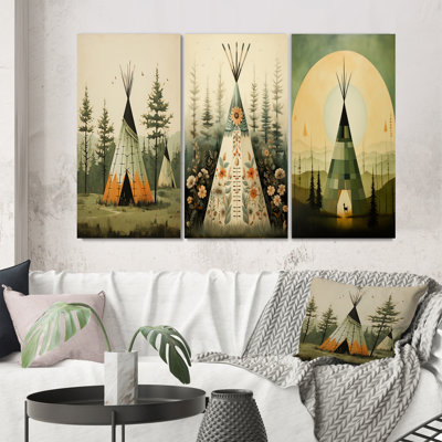 «Green Native Tipi Serenity In Nature», 3 pièces sur toile