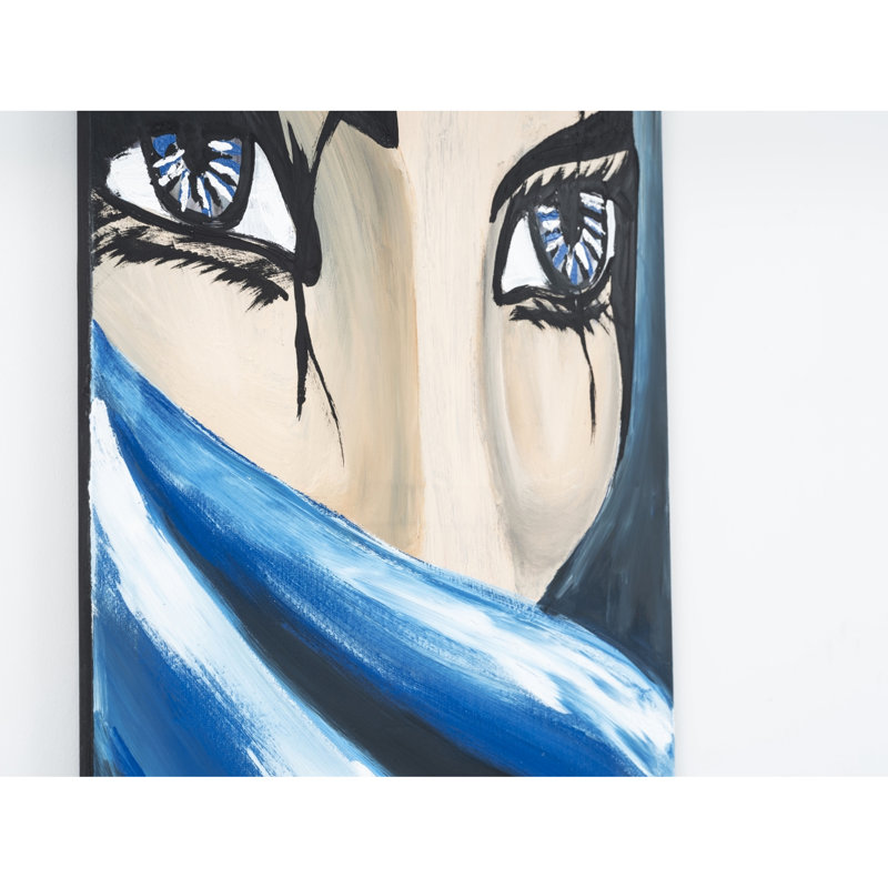 Allurante peinture murale sur toile bleue 47 po x 19 po - peinte à la main pour des décorations captivantes