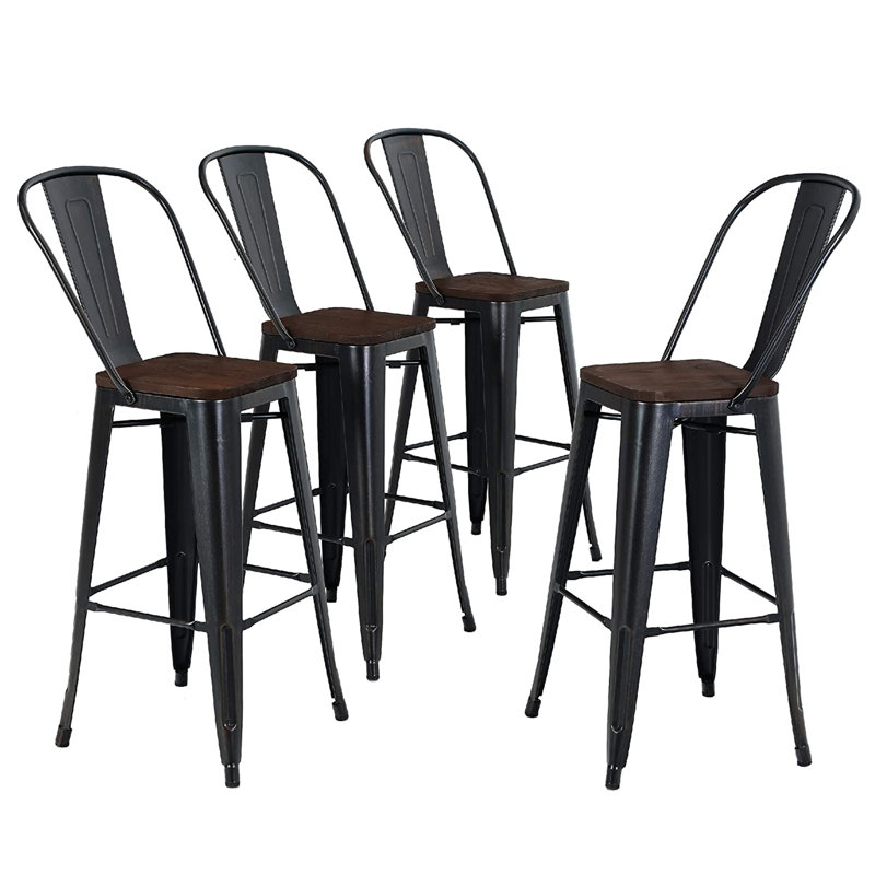 Correll Solid Wood Counter Stool, Black Rusty Gold