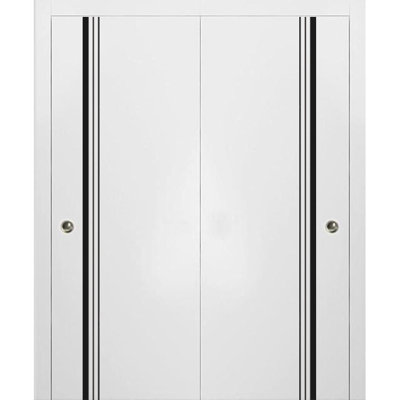 Portes coulissantes de placard Planum 0011 Blanc Soie, rails de fixation supérieurs robustes, moulures, garnitures, quincaillerie, bois massif, portes de placard de chambre à coucher - 36 po x 80 po (2 x 18 x 80)