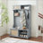 Hall Tree with Rattan Door, Shoe Bench, and Adjustable Shelf