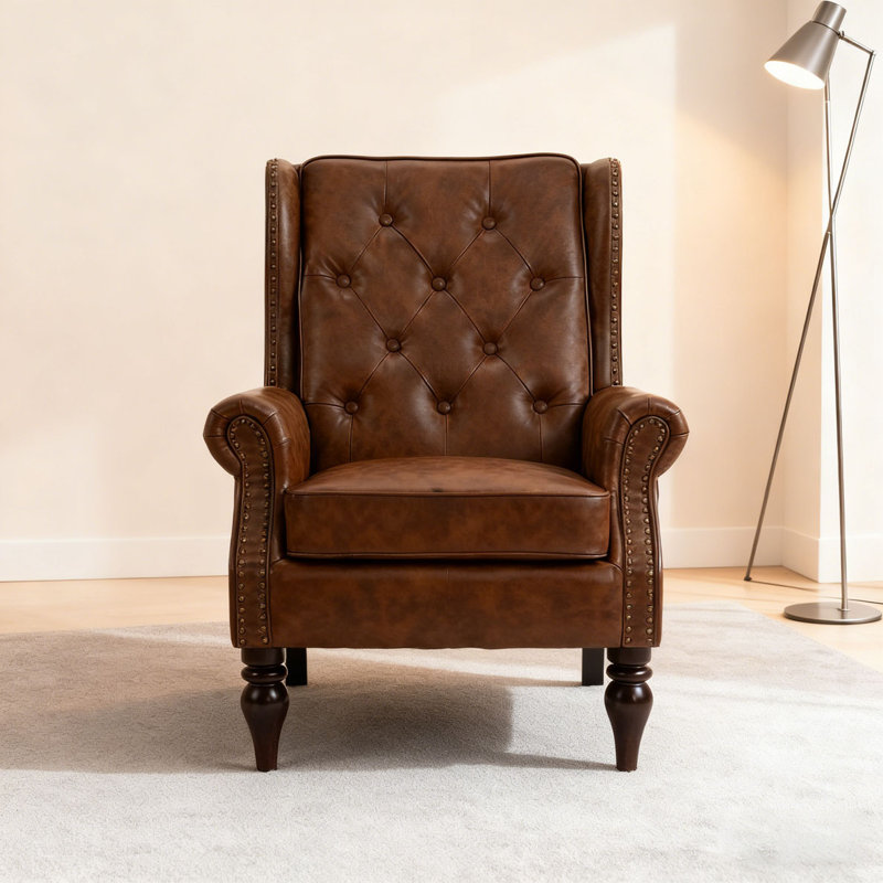 Fauteuil à cadre en bois, fauteuil d'appoint moderne avec pieds en bois robustes pour le salon, la chambre à coucher, Brun