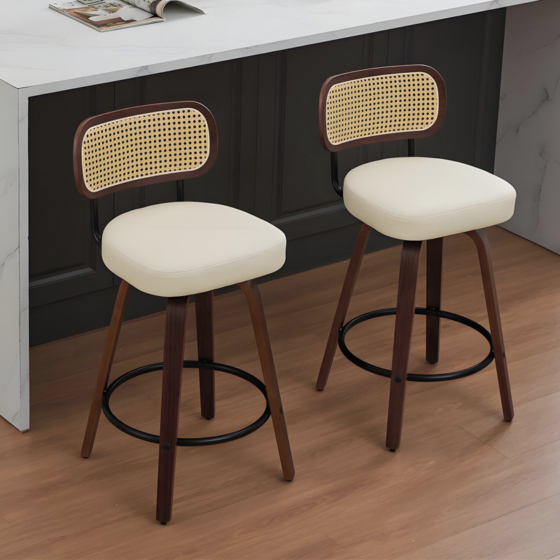 Ensemble de tabourets de bar modernes pivotants en noyer de qualité supérieure, Beige