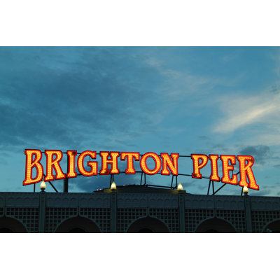 Illuminated Brighton Pier Sign - Wrapped Canvas Print