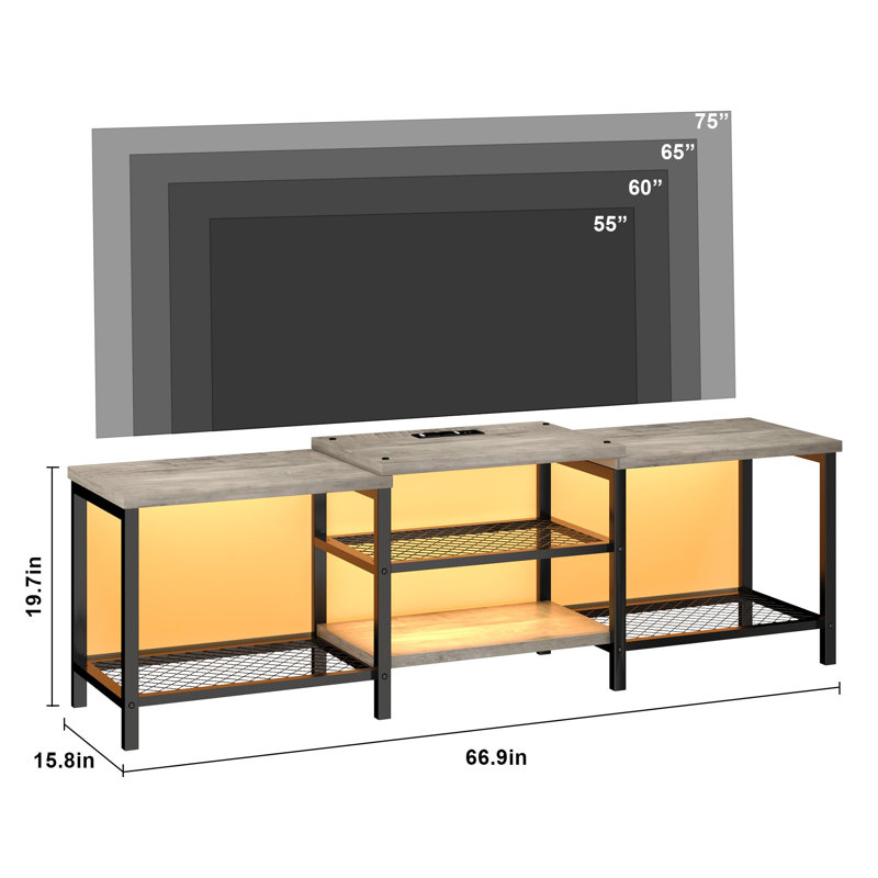 Unfinished TV Stand for TVs up to 75" with Fireplace Included, Grey