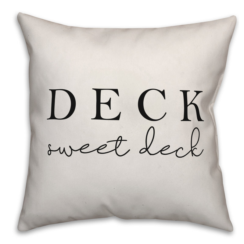 Textual Outdoor Throw Pillow, 16" H x 16" W, Off White/Black