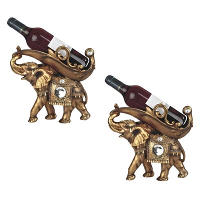 «2-PC Set» ICE ARMOR l 11,25 po, porte-bouteilles d'éléphant, porte-bouteille de vin, statue, sculpture, ornement, décoration de la maison, décoration de chambre et idées de cadeaux uniques pour la pendaison de crémaillère, les fêtes et les anni